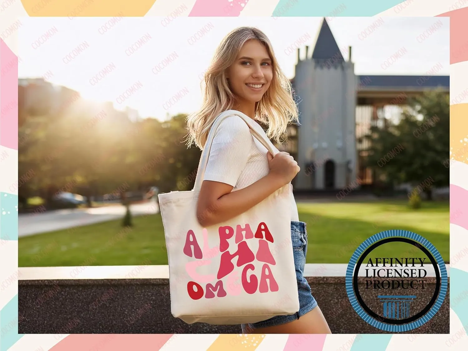 Alpha Chi Omega Tote Bag – Officially Licensed Sorority Canvas Tote, Large Personalized Gift for AΧΩ Sisters, Big Little Reveal, Bid Day, Greek Life Merchandise (Pink Candy, Medium Bag)