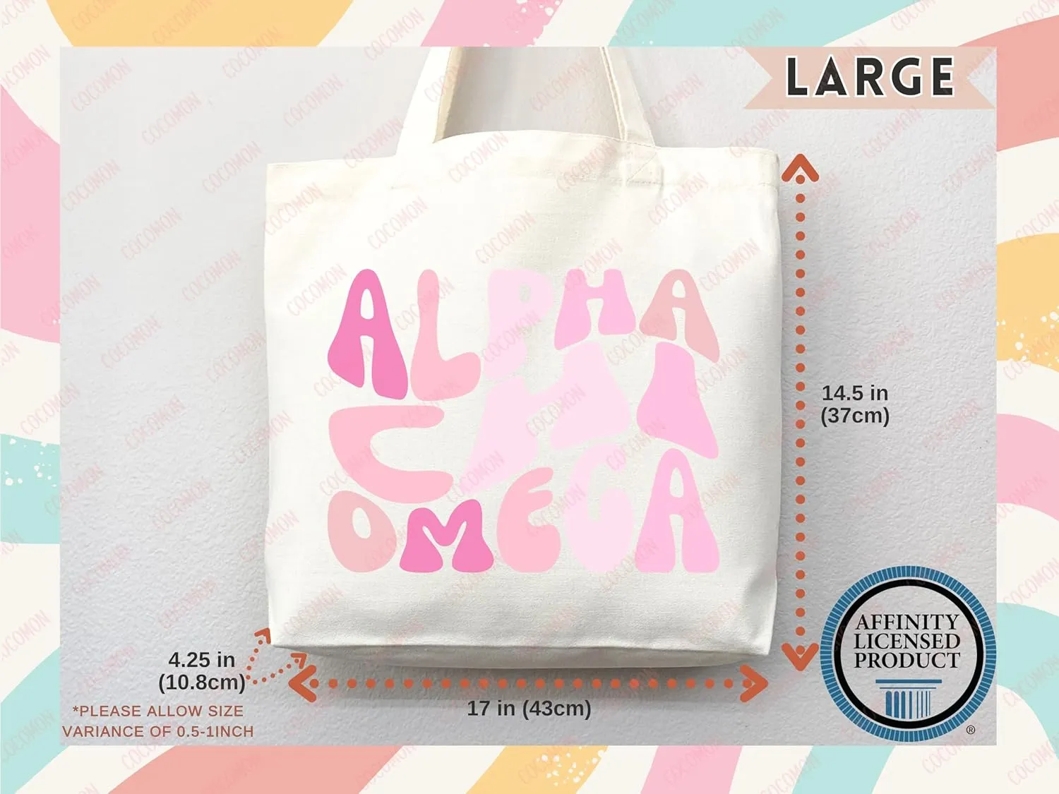 Alpha Chi Omega Tote Bag – Officially Licensed Sorority Canvas Tote, Large Personalized Gift for AΧΩ Sisters, Big Little Reveal, Bid Day, Greek Life Merchandise (Pink Candy, Medium Bag)