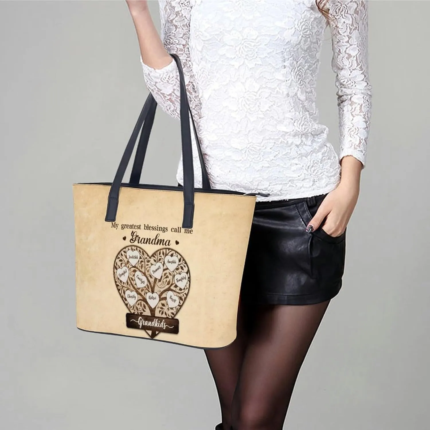 Amabery Personalized Grandma's Garden Birth Month Flowers Shoulder Bag Custom Mother's Day PU Leather Bag For Grandma Mom