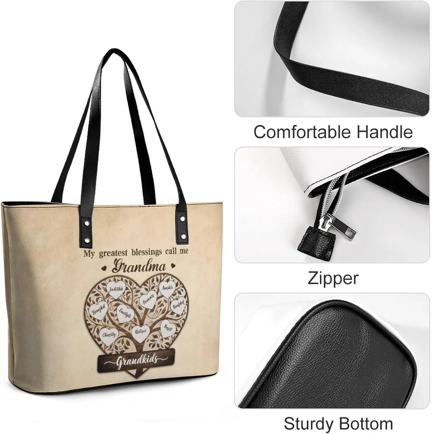 Amabery Personalized Grandma's Garden Birth Month Flowers Shoulder Bag Custom Mother's Day PU Leather Bag For Grandma Mom