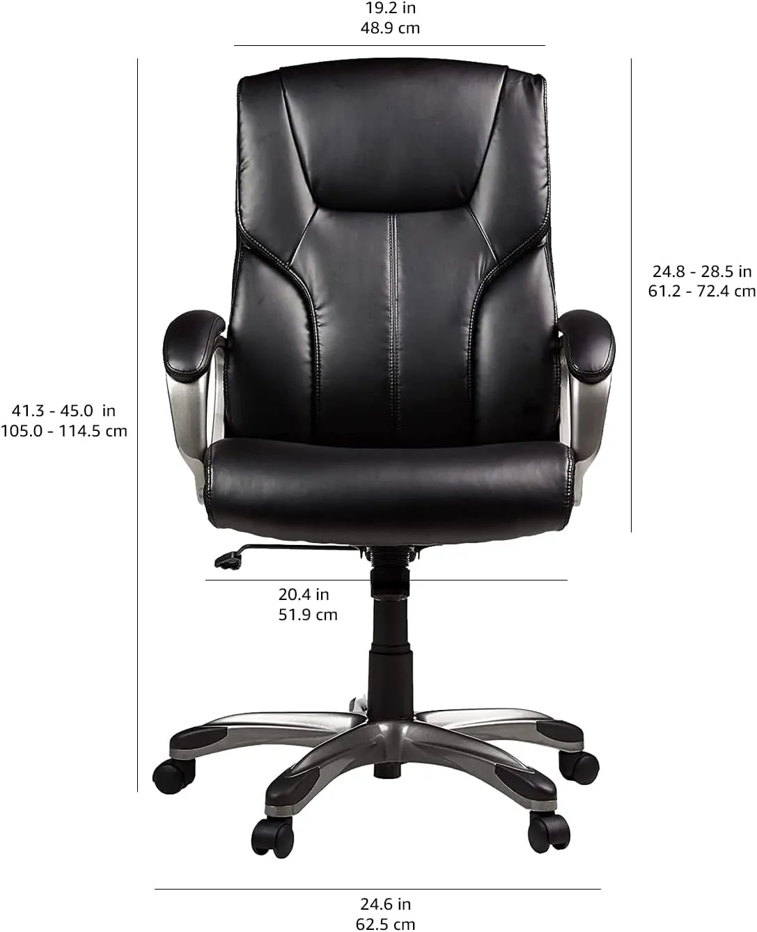 Amazon Basics Executive High Back Office Desk Chair, Adjustable Height, Tilt, Swivel, one Size, Black/Silver