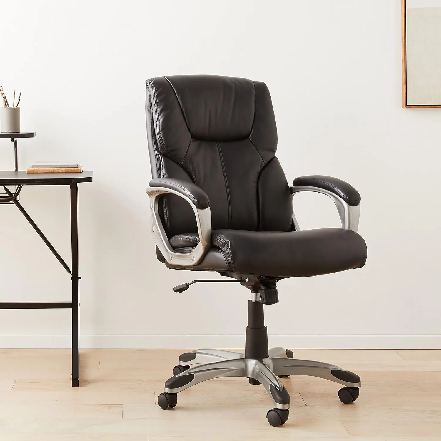Amazon Basics Executive High Back Office Desk Chair, Adjustable Height, Tilt, Swivel, one Size, Black/Silver