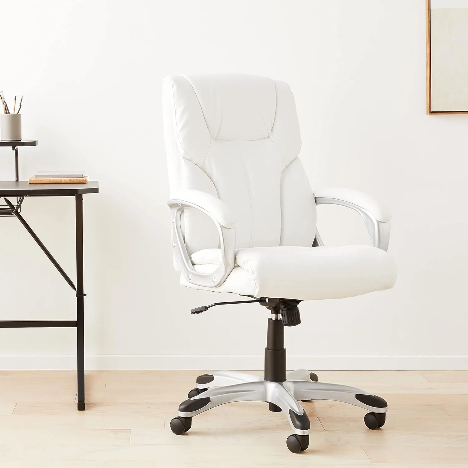 Amazon Basics Executive High Back Office Desk Chair, Adjustable Height, Tilt, Swivel, one Size, White/Pewter