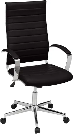 Amazon Basics High-Back Swivel Desk Chair, Ergonomic Ribbed Faux Leather Upholstery, Lumbar Support, Home Modern Style, Black, 45.25" x 24.75" x 23.25"