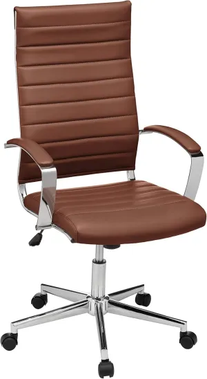 Amazon Basics High-Back Swivel Desk Chair, Ergonomic Ribbed Faux Leather Upholstery, Lumbar Support, Home Modern Style, Brick Red, 24.75"D x 23.25"W x 45.25"H
