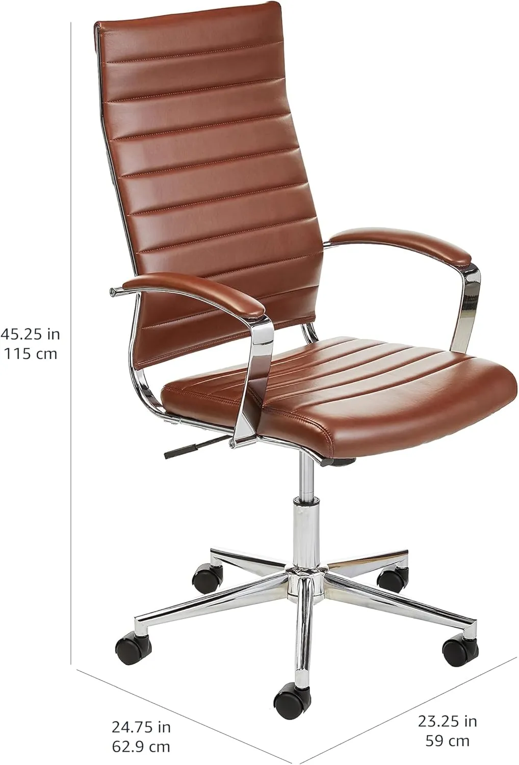 Amazon Basics High-Back Swivel Desk Chair, Ergonomic Ribbed Faux Leather Upholstery, Lumbar Support, Home Modern Style, Brick Red, 24.75"D x 23.25"W x 45.25"H