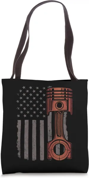 American Flag Piston US Patriotic 4th of July Car Mechanic Tote Bag