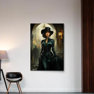 An Illustration of a Stylish Woman in Black with a Chic Handbag, Canvas Prints, Art Decor