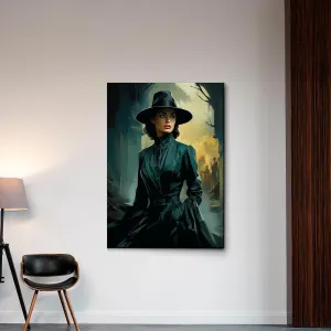 An Illustration of a Stylish Woman in Black with a Chic Handbag, Canvas Prints, Home Decor