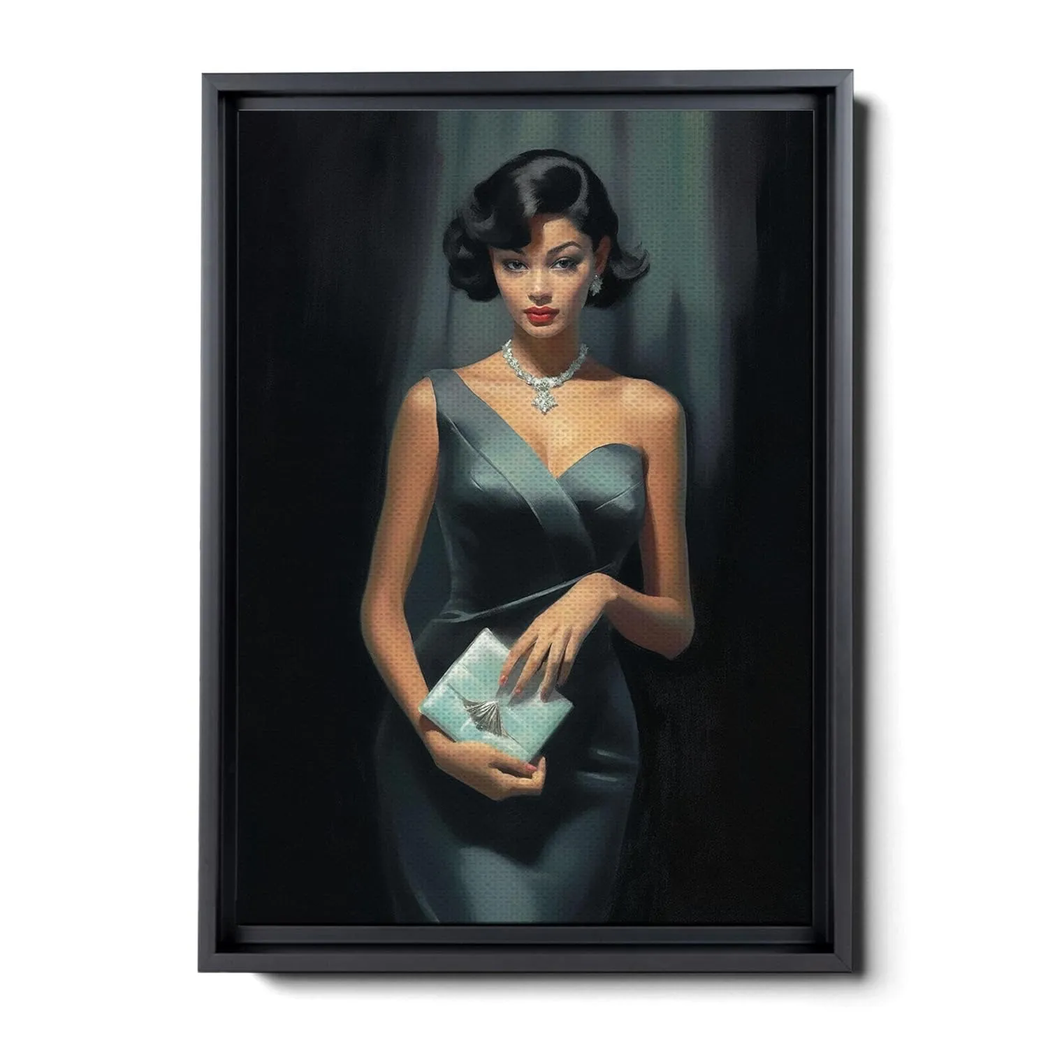 An Illustration of a Stylish Woman in Black with a Chic Handbag