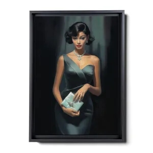 An Illustration of a Stylish Woman in Black with a Chic Handbag