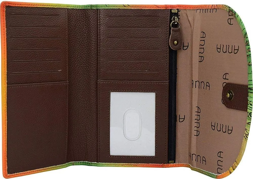 Anna by Anuschka Women's Geniune Leather Hand Painted Large Three Fold Checkbook Clutch Wallet