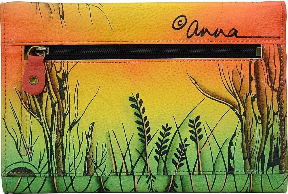 Anna by Anuschka Women's Geniune Leather Hand Painted Large Three Fold Checkbook Clutch Wallet