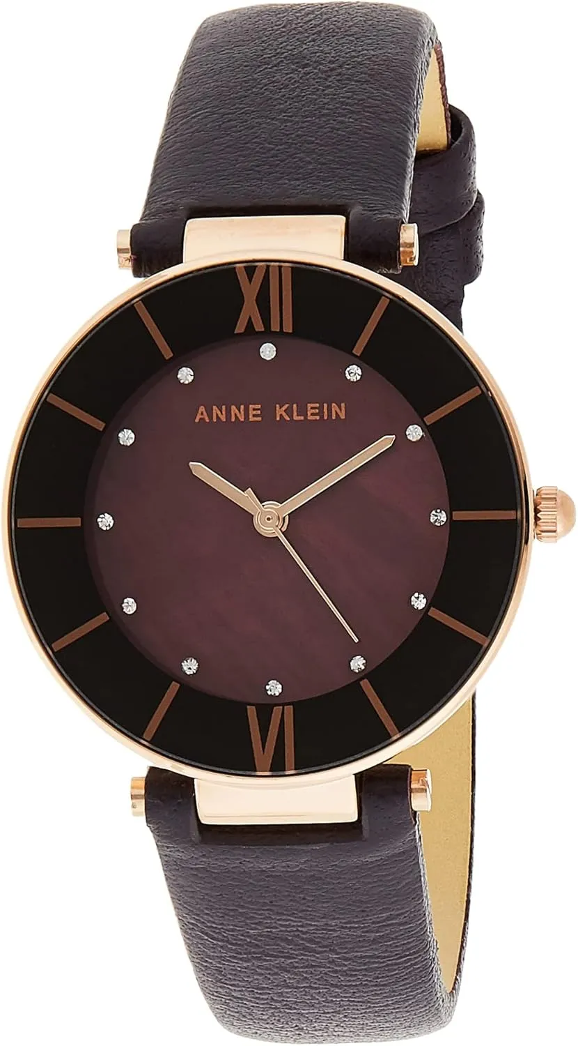 Anne Klein Women's AK/3272 Premium Crystal Accented Leather Strap Watch