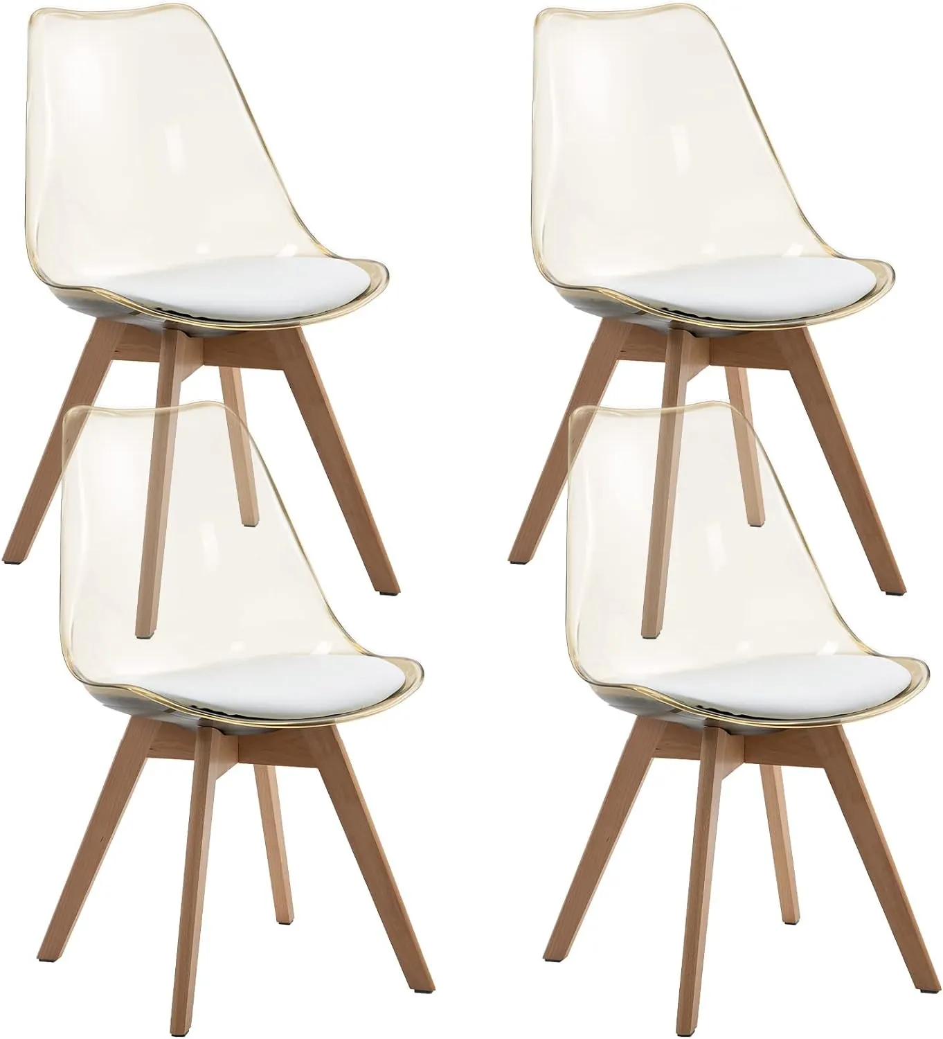ANOUR Dining Chairs Set of 4, Modern Kitchen Clear Acrylic Accent Dinner Chairs with PU Leather Cushions Seat and Solid Beech Legs, Suitable for Living Room and Bedroom