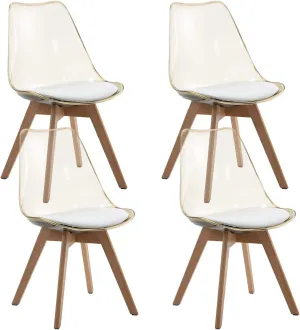 ANOUR Dining Chairs Set of 4, Modern Kitchen Clear Acrylic Accent Dinner Chairs with PU Leather Cushions Seat and Solid Beech Legs, Suitable for Living Room and Bedroom