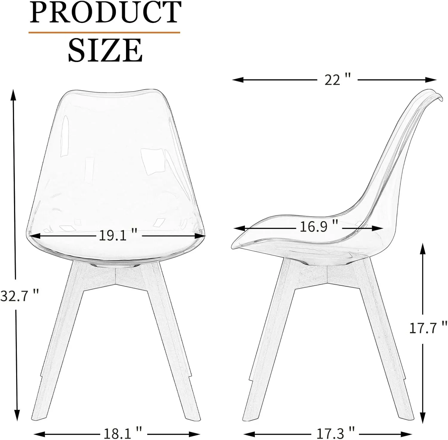 ANOUR Dining Chairs Set of 4, Modern Kitchen Clear Acrylic Accent Dinner Chairs with PU Leather Cushions Seat and Solid Beech Legs, Suitable for Living Room and Bedroom