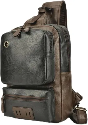 Anti Theft Sling Bag Shoulder Crossbody Backpack Waterproof Chest Bag with USB Charge Port, Leather Travel Satchel (Black)