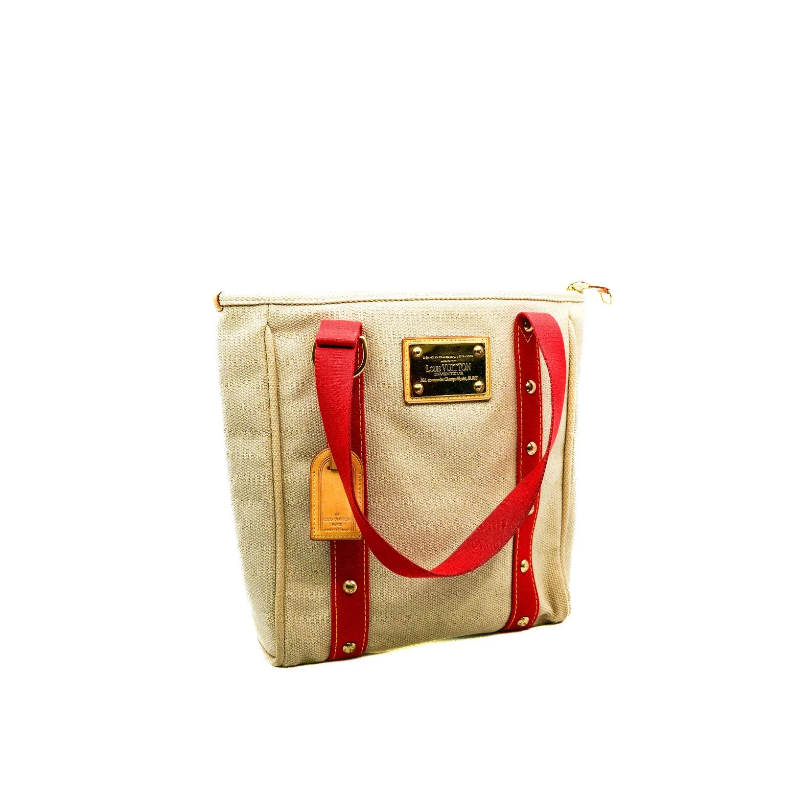 Antigua MM Canvas Beige/Red Tote Bag GHW