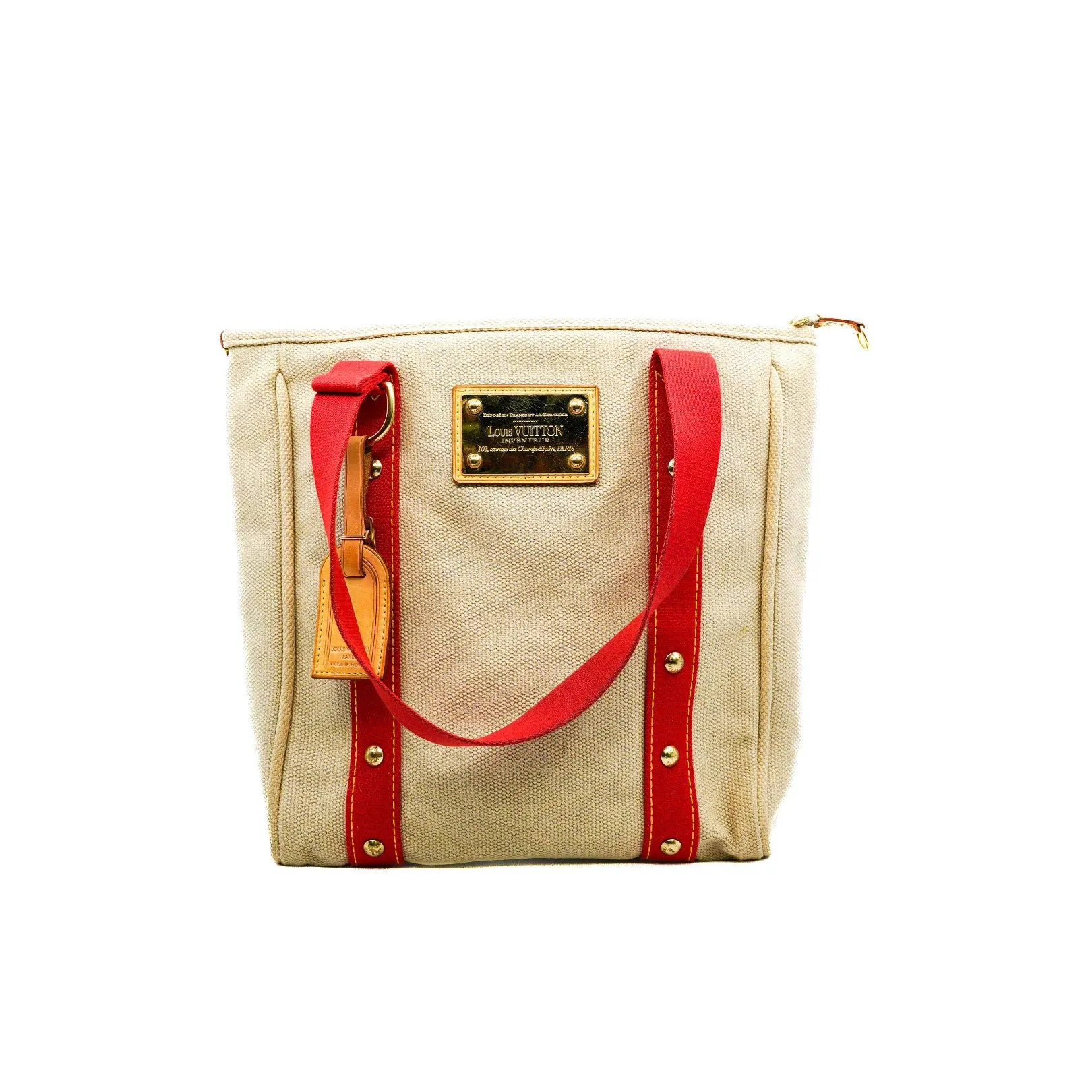 Antigua MM Canvas Beige/Red Tote Bag GHW