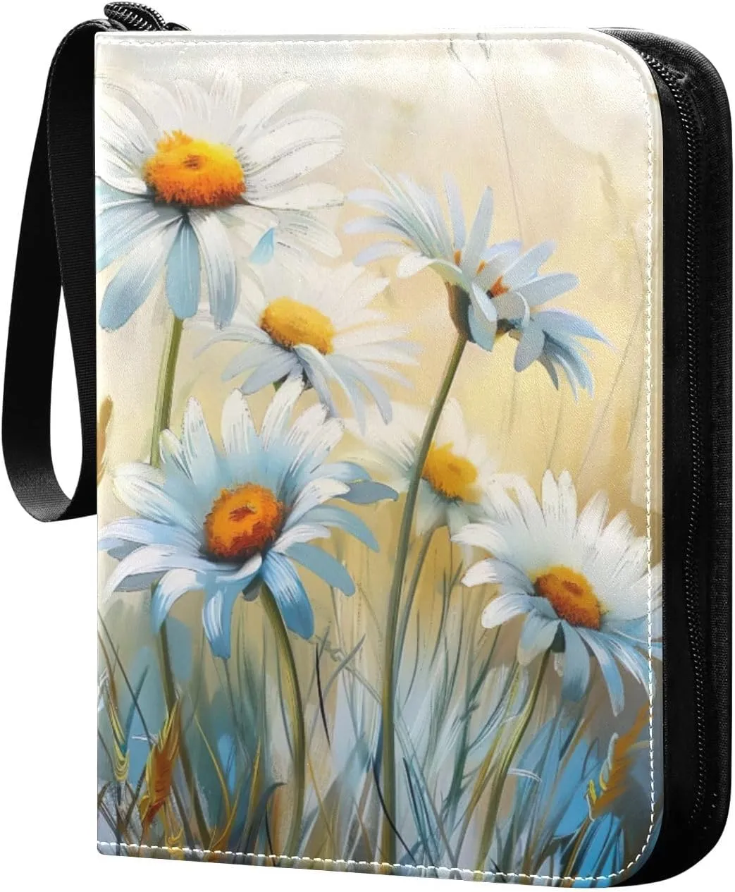 Art Oil Painting Daisies Card Binder 4 Pockets, 400 Pockets Trading Card Binder Removable Card Albums Card Holder for Games, Sports, Football, Baseball Cards