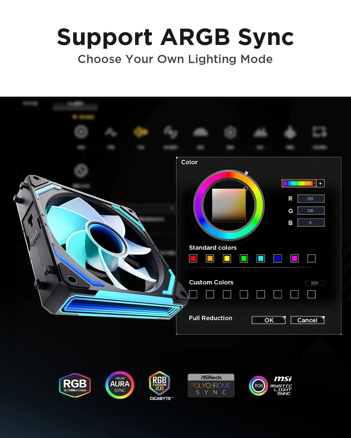 AsiaHorse COSMIQ-RE-Black 120mm Case Fan, Infinity Mirror FDB Reverse Fan with 5V 3-PIN Connector and Small Controller, Daisy Chain PWM PC RGB Fans for Cases CPU Liquid Coolers, 3Pack