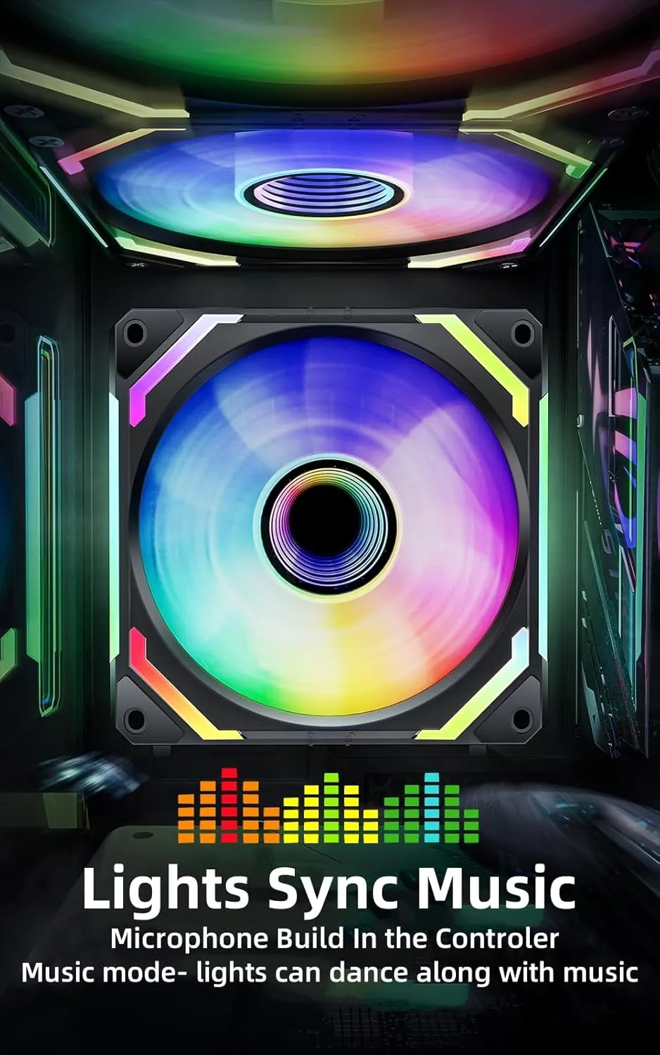 AsiaHorse COSMIQ-RE-Black 120mm Case Fan, Infinity Mirror FDB Reverse Fan with 5V 3-PIN Connector and Small Controller, Daisy Chain PWM PC RGB Fans for Cases CPU Liquid Coolers, 3Pack