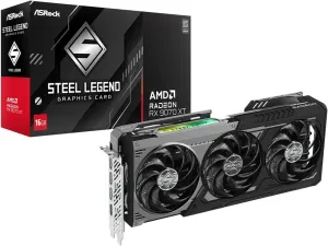 ASRock AMD Radeon RX 9070 XT Steel Legend Dark 16GB GDDR6 256-bit, 2970MHz Boost, PCIe 5.0, 3xDP2.1 HDMI2.1, Triple-Fan, Metal Backplate, RGB Sync, DirectX12 Ultimate, RDNA4, 2x8-Pin