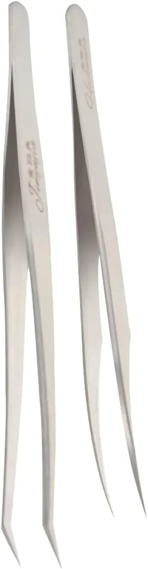 Auniwaig 4.92" Stainless Steel Precision Tweezers Micro magnetic Curved pointed Tweezers Extension Tool for lash Extensions Golden feather clip dolphin clip (iron box) 1 Set
