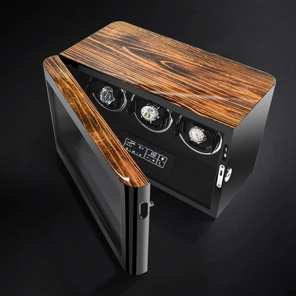 Automatic Watch Winder Box for 6 Watches, Touch LCD Screen and Remote Control,5 Rotation Modes Built-in LED LightHoliday (B A)