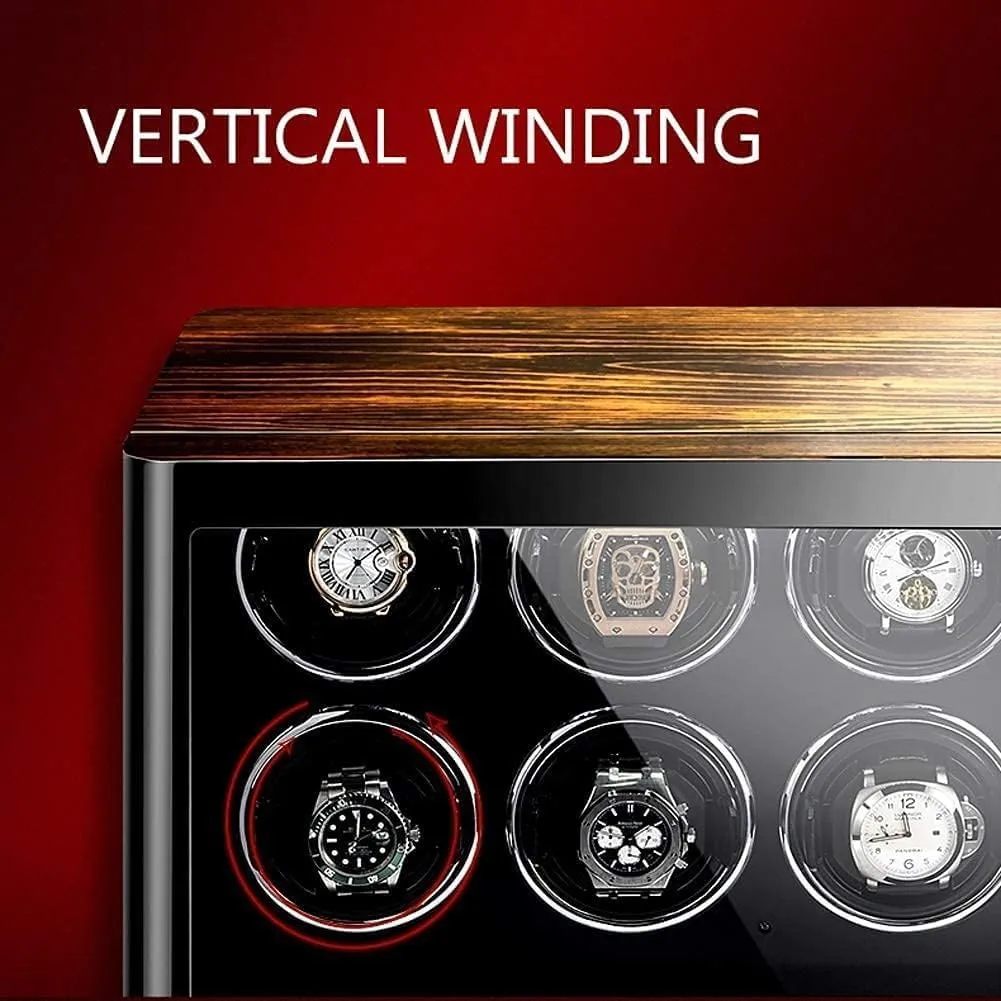 Automatic Watch Winder Box for 6 Watches, Touch LCD Screen and Remote Control,5 Rotation Modes Built-in LED LightHoliday (B A)