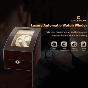 Automatic Watch Winder Box Watch Storage Box Wooden Double Automatic Watch Winder, LED Storage Watches Boxes 5 Rotation Modes Display Case Box Watch Winder (A)
