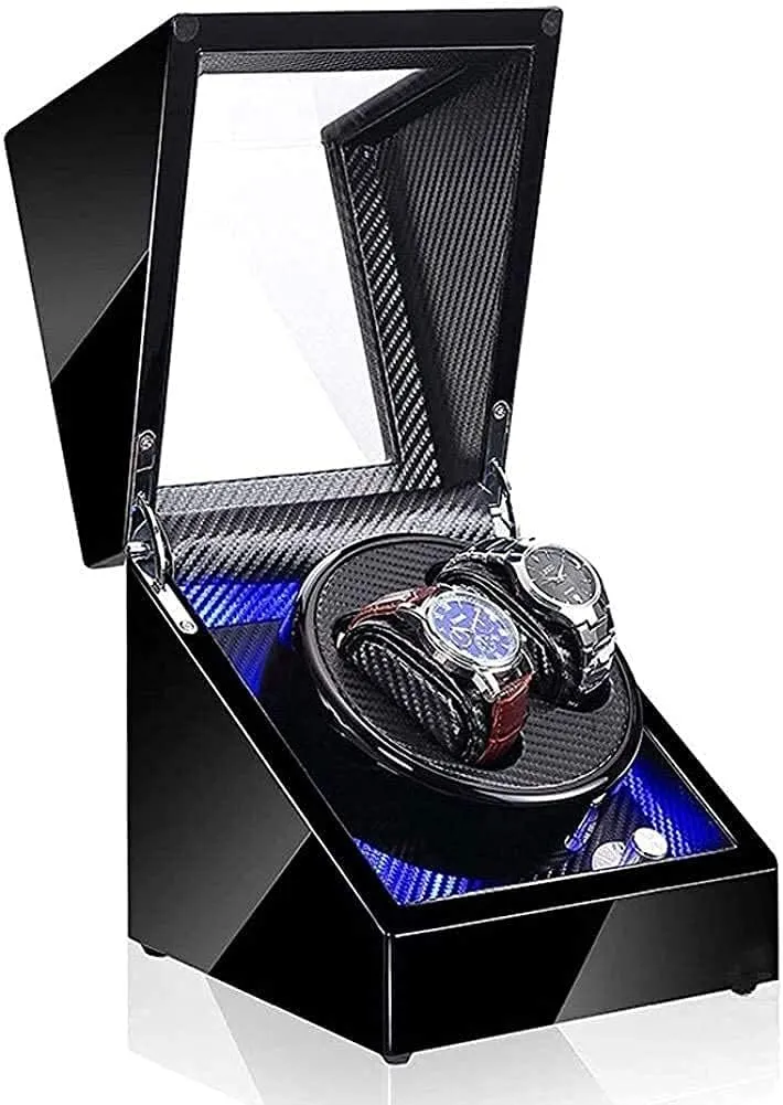 Automatic Watch Winder Box Watch Storage Box Wooden Double Automatic Watch Winder, LED Storage Watches Boxes 5 Rotation Modes Display Case Box Watch Winder
