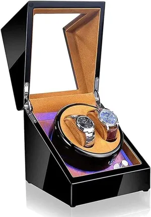 Automatic Watch Winder Box Watch Storage Box Wooden Double Automatic Watch Winder, LED Storage Watches Boxes 5 Rotation Modes Display Case Box Watch Winder