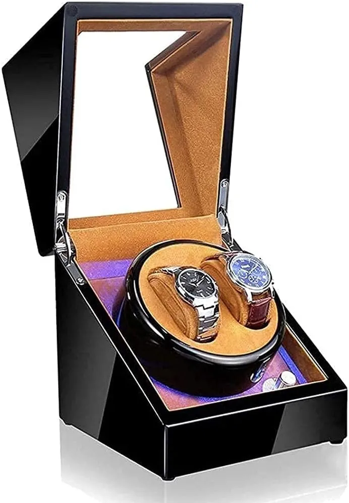 Automatic Watch Winder Box Watch Storage Box Wooden Double Automatic Watch Winder, LED Storage Watches Boxes 5 Rotation Modes Display Case Box Watch Winder