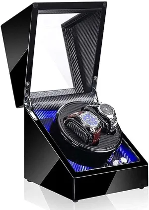 Automatic Watch Winder Box Watch Storage Box Wooden Double Automatic Watch Winder, LED Storage Watches Boxes 5 Rotation Modes Display Case Box Watch Winder