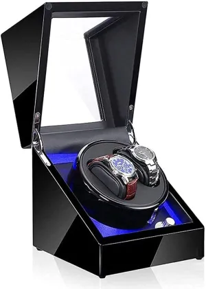 Automatic Watch Winder Box Watch Storage Box Wooden Double Automatic Watch Winder, LED Storage Watches Boxes 5 Rotation Modes Display Case Box Watch Winder，B