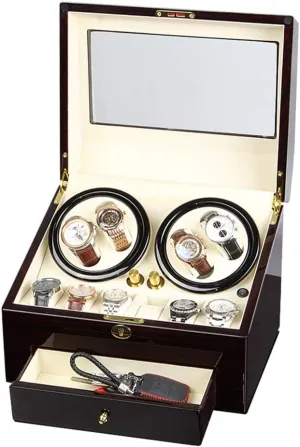 Automatic Winding Box, Watch Shaker, Watch Switch, Mechanical Watch Automatic, Household Watch Switch, Watch Shaker, 4 6 Watch Position Rotator, with Drawer, Battery Plug-in Dual Purpose
