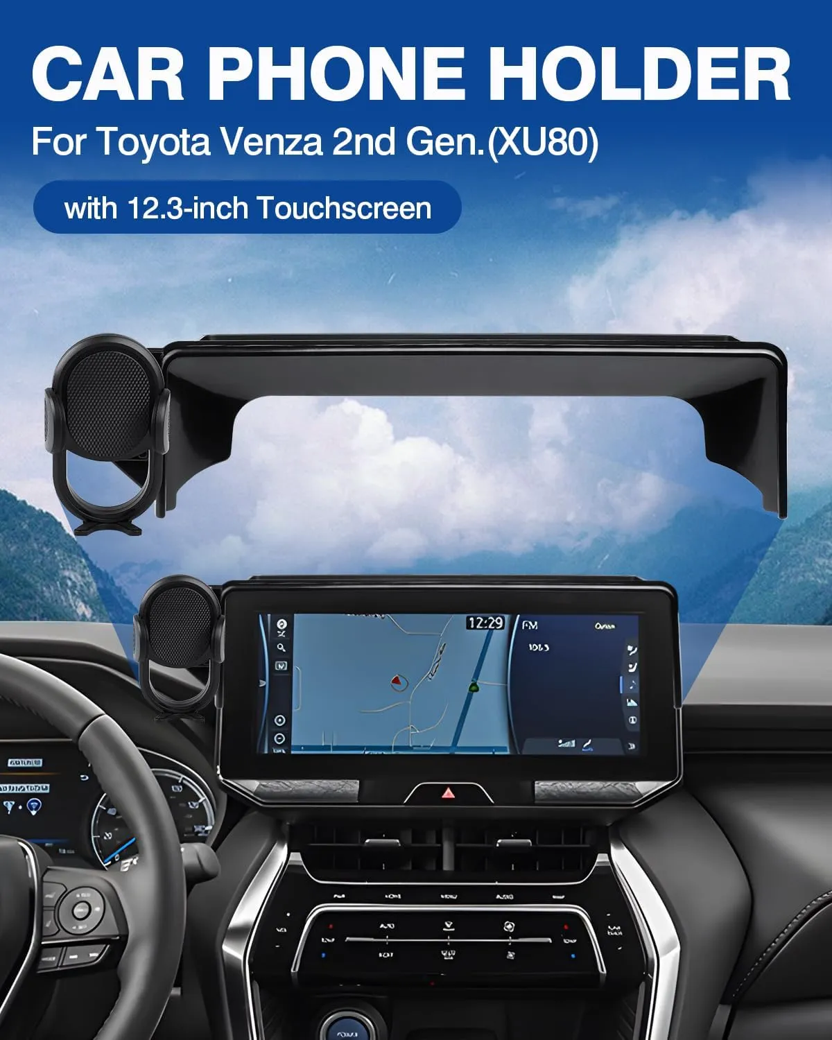 Autorder Car Phone Holder for Toyota Venza 2021 2022 2023 2024 Accessories Phone Mount 12.3" Screen Cell Phone Automobile Cradles 360 Degree Rotation (Not fit Screen with Automatic Light Sensor)