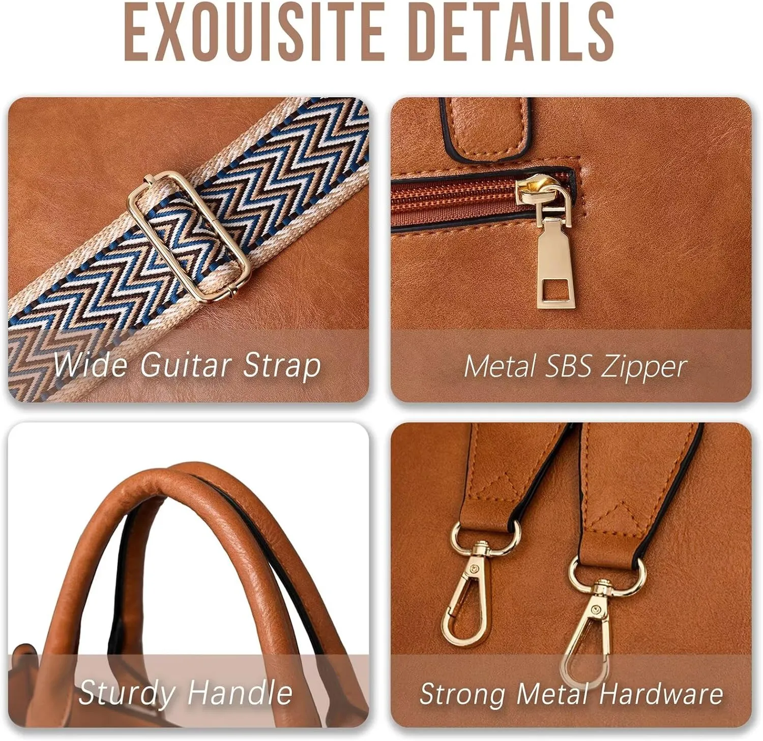 AUYOCO Vegan Leather Crossbody Bags for Women, Crossbody Purse with Guitar Strap Zipped Pockets Handbag Shoulder Bag