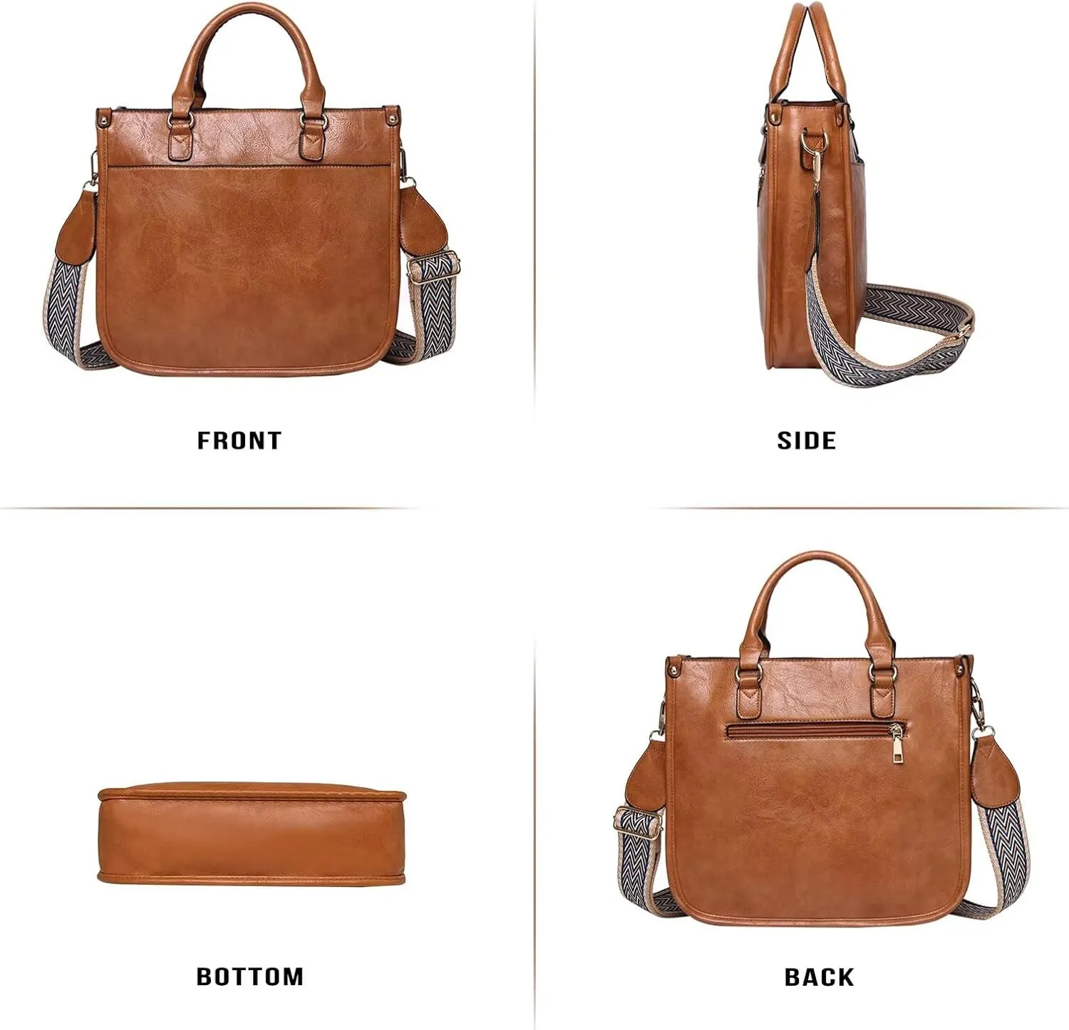 AUYOCO Vegan Leather Crossbody Bags for Women, Crossbody Purse with Guitar Strap Zipped Pockets Handbag Shoulder Bag