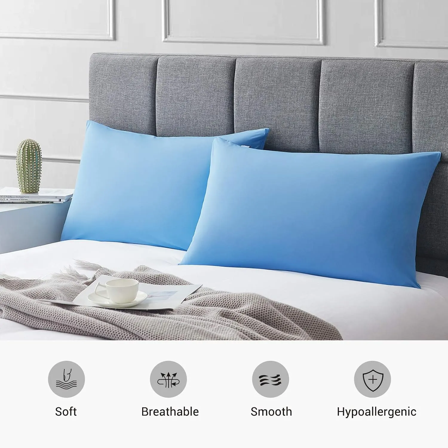 Avolare Cooling Pillow Cases, Arc-Chill Q-max>0.5 Cool Pillowcases for Hot Sleepers, Soft Silky 20" x 30" Summer Pillow Cover with Zipper (Blue, Standard & Queen Size)