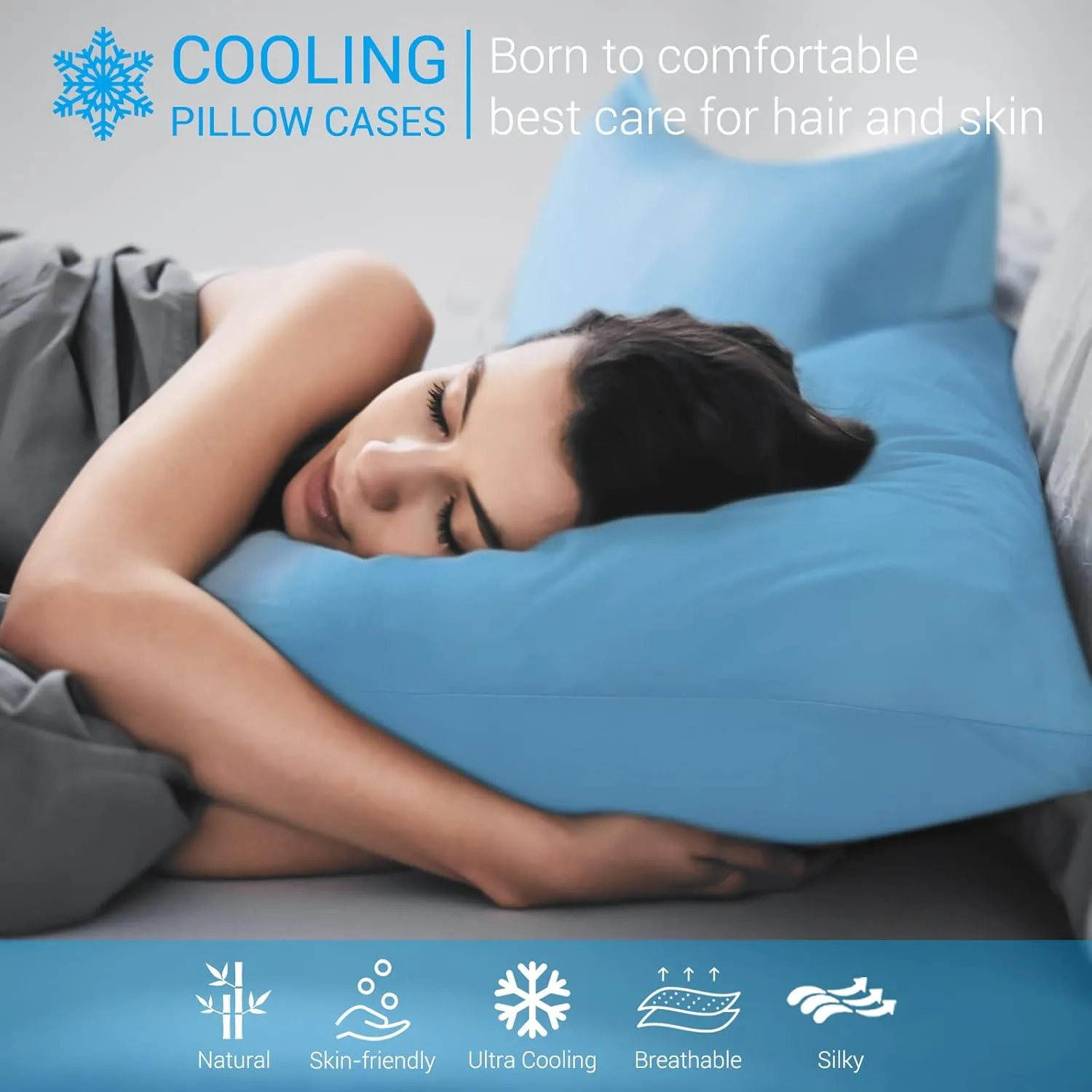 Avolare Cooling Pillow Cases, Arc-Chill Q-max>0.5 Cool Pillowcases for Hot Sleepers, Soft Silky 20" x 30" Summer Pillow Cover with Zipper (Blue, Standard & Queen Size)