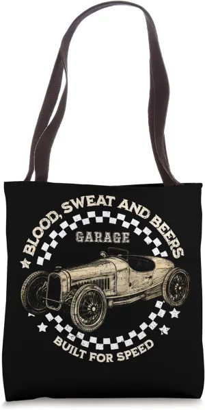 Back Garage Workshop Vintage Classic Car Mechanics Checkered Tote Bag