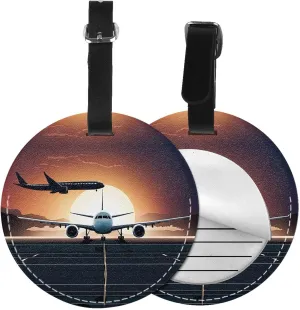 Backpack Airplane -Print Customizable Round Luggage Tag-Waterproof Pu Leather, Privacy Protection & Reflective for Travel, Pet, Suitcases