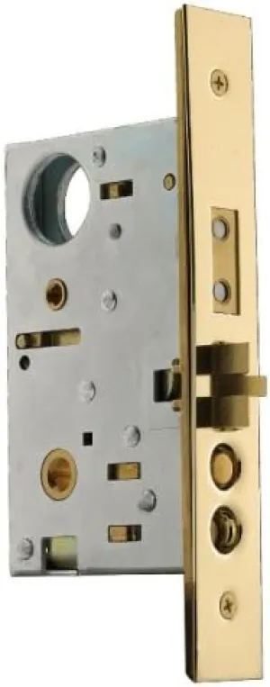 Baldwin 6021.003.R Right Handed Handleset and Knob Entrance Mortise Lock with 2-3/4-Inch Backset and Emergency Egress, Lifetime Polished Brass