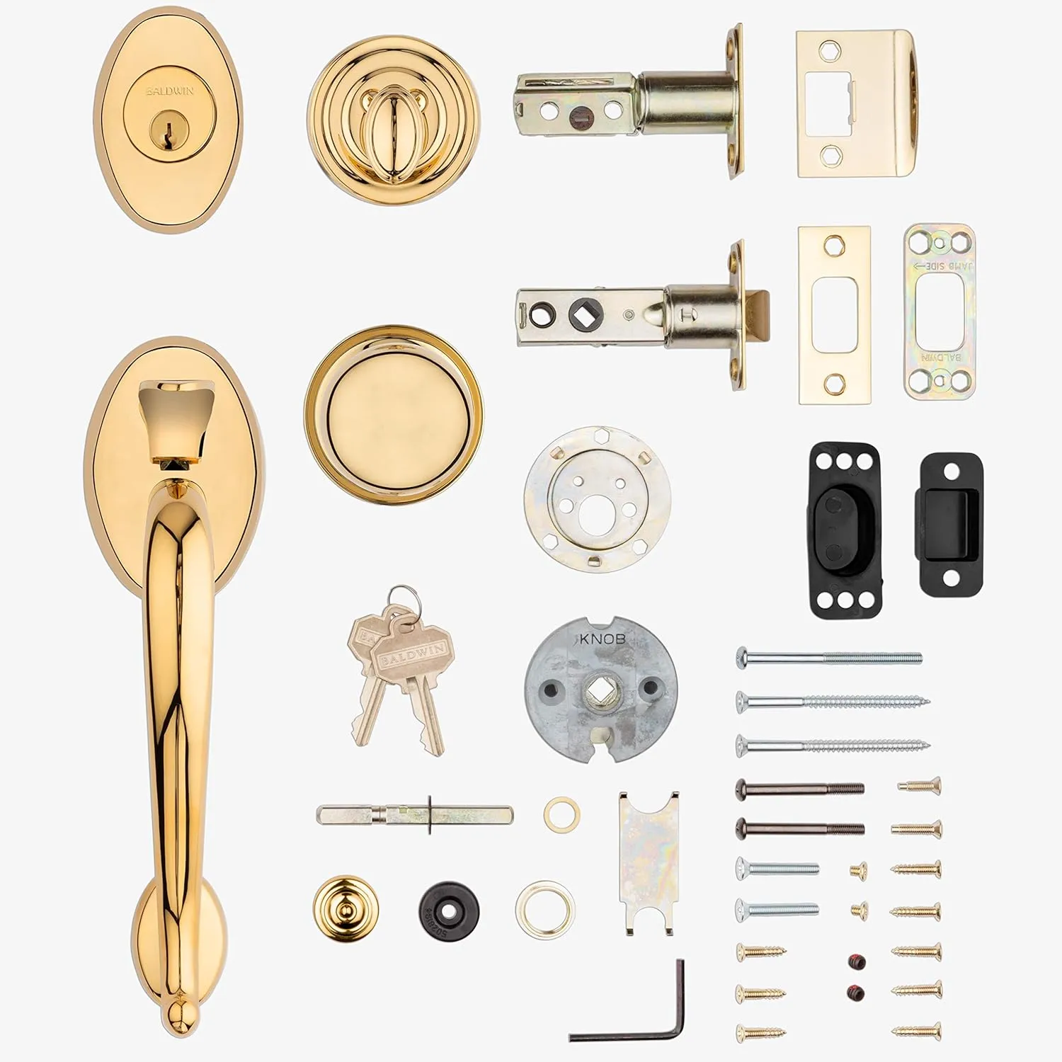 Baldwin Estate Polished Brass Logan Single Cylinder Sectional Handleset with Classic Round Knob, 85315.003.ENTR