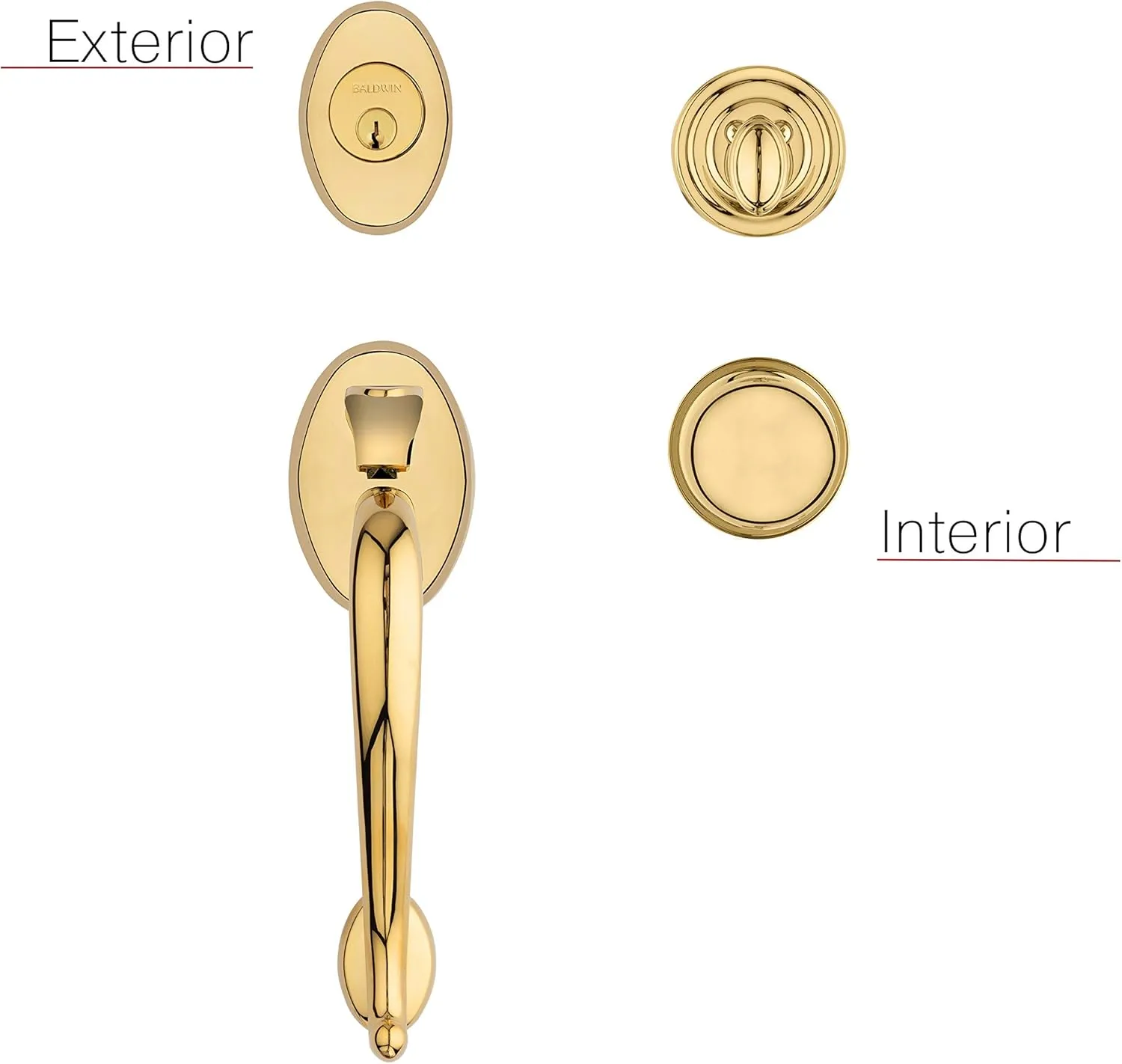 Baldwin Estate Polished Brass Logan Single Cylinder Sectional Handleset with Classic Round Knob, 85315.003.ENTR