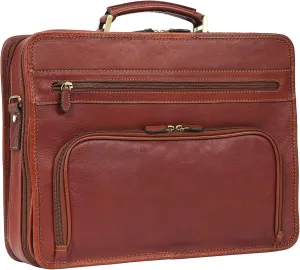 Banuce Vintage Full Grains Italian Leather Briefcase for Men Attache Case Business Laptop Work Bags with Luggage Strap Brown