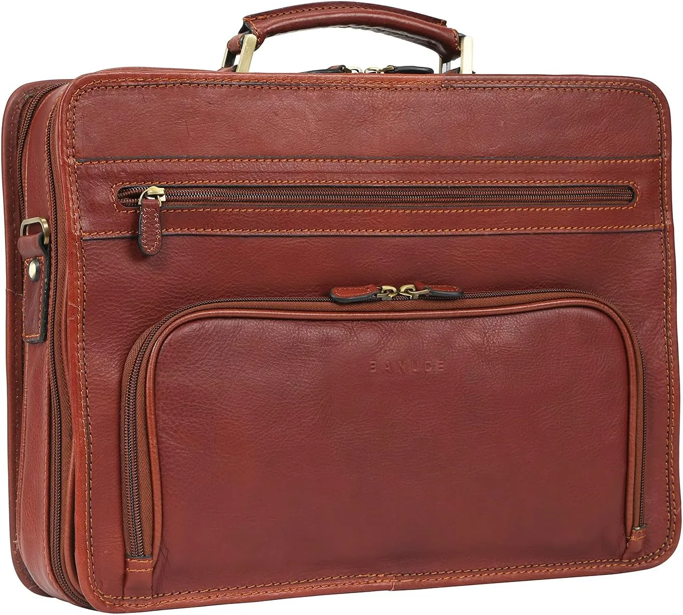 Banuce Vintage Full Grains Italian Leather Briefcase for Men Attache Case Business Laptop Work Bags with Luggage Strap Brown